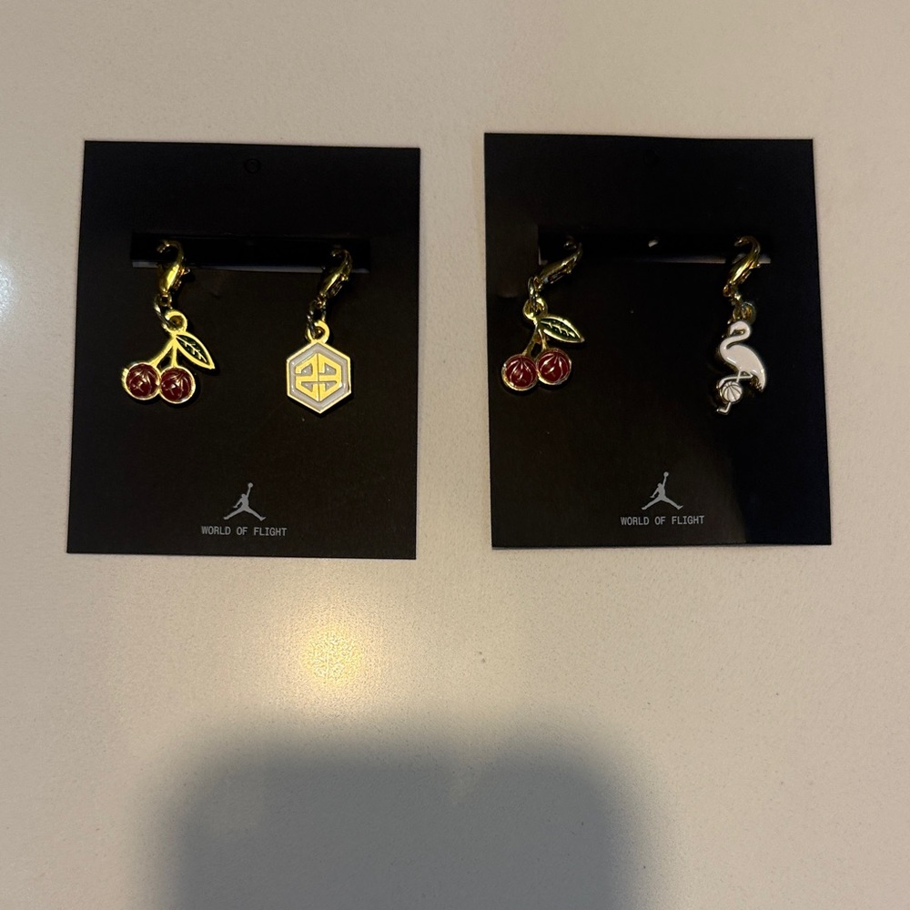 Authentic, Gold and Red Cherry Jordan shoes charms 4 pc